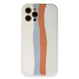 Newface iPhone 12 Pro Max Kılıf Ebruli Lansman Silikon - Beyaz-Turuncu