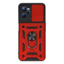 Newface Realme C35 Kılıf Pars Lens Yüzüklü Silikon - Kırmızı