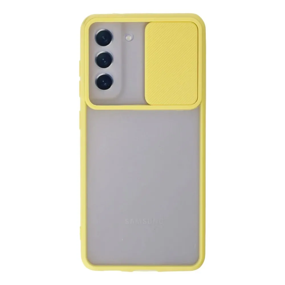 Newface Samsung Galaxy S21 Fe Kılıf Palm Buzlu Kamera Sürgülü Silikon - Sarı