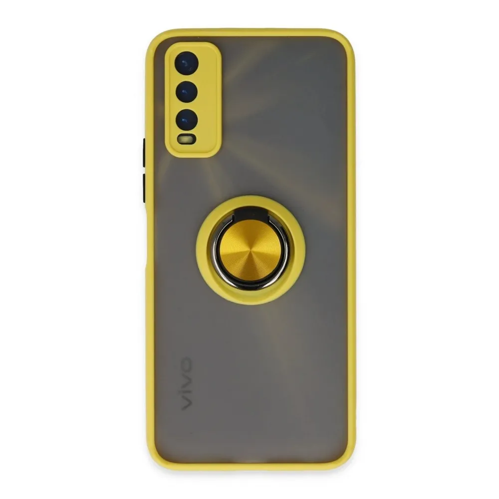 Newface Vivo Y11S Kılıf Montreal Yüzüklü Silikon Kapak - Sarı