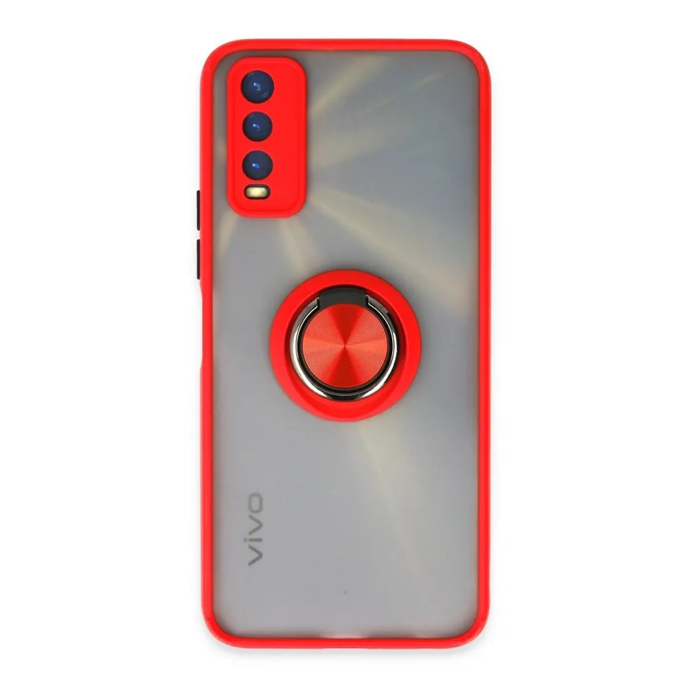 Newface Vivo Y11S Kılıf Montreal Yüzüklü Silikon Kapak - Kırmızı
