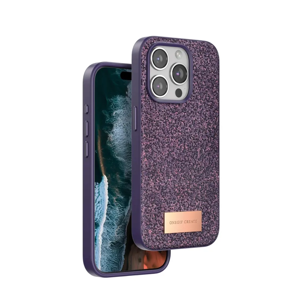 Onegif iPhone 15 Pro Bright Simli Kapak - Derin Mor