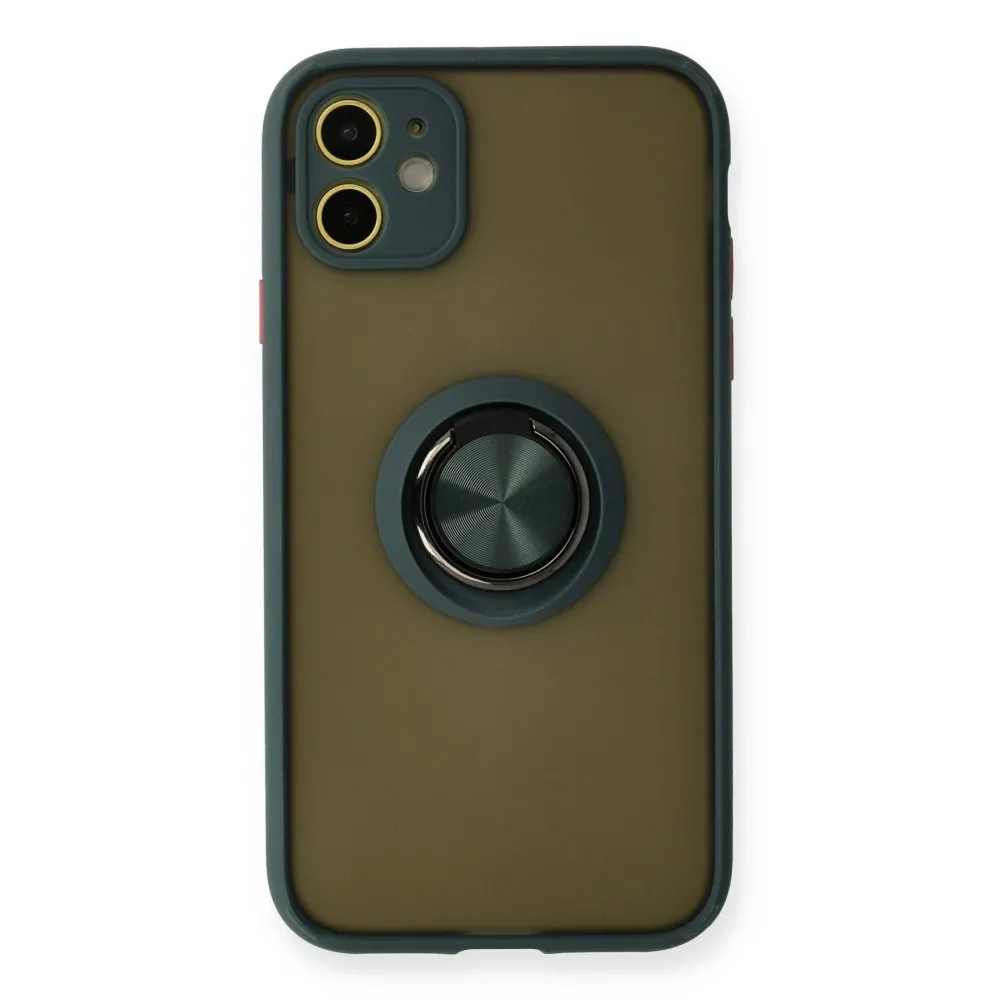 Newface Iphone 11 Kılıf Montreal Yüzüklü Silikon Kapak - Yeşil