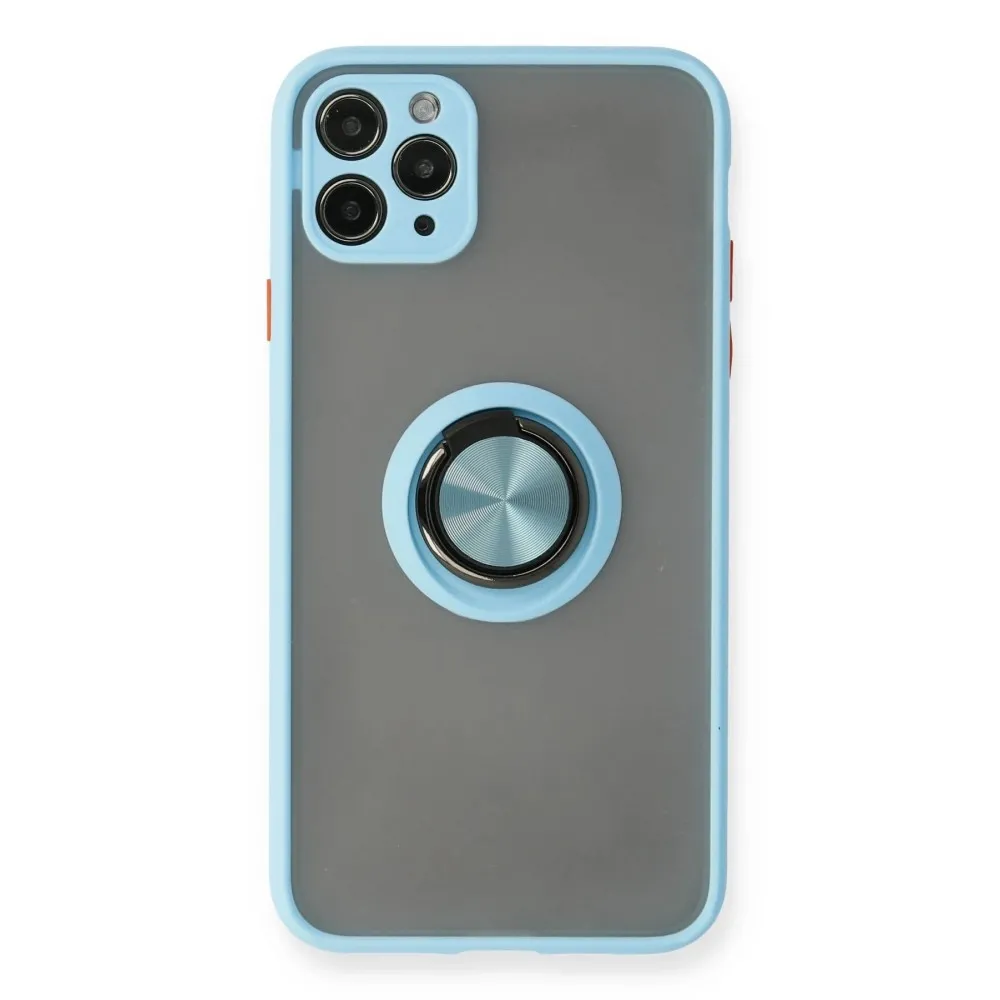 Newface Iphone 11 Pro Max Kılıf Montreal Yüzüklü Silikon Kapak - Buz Mavi