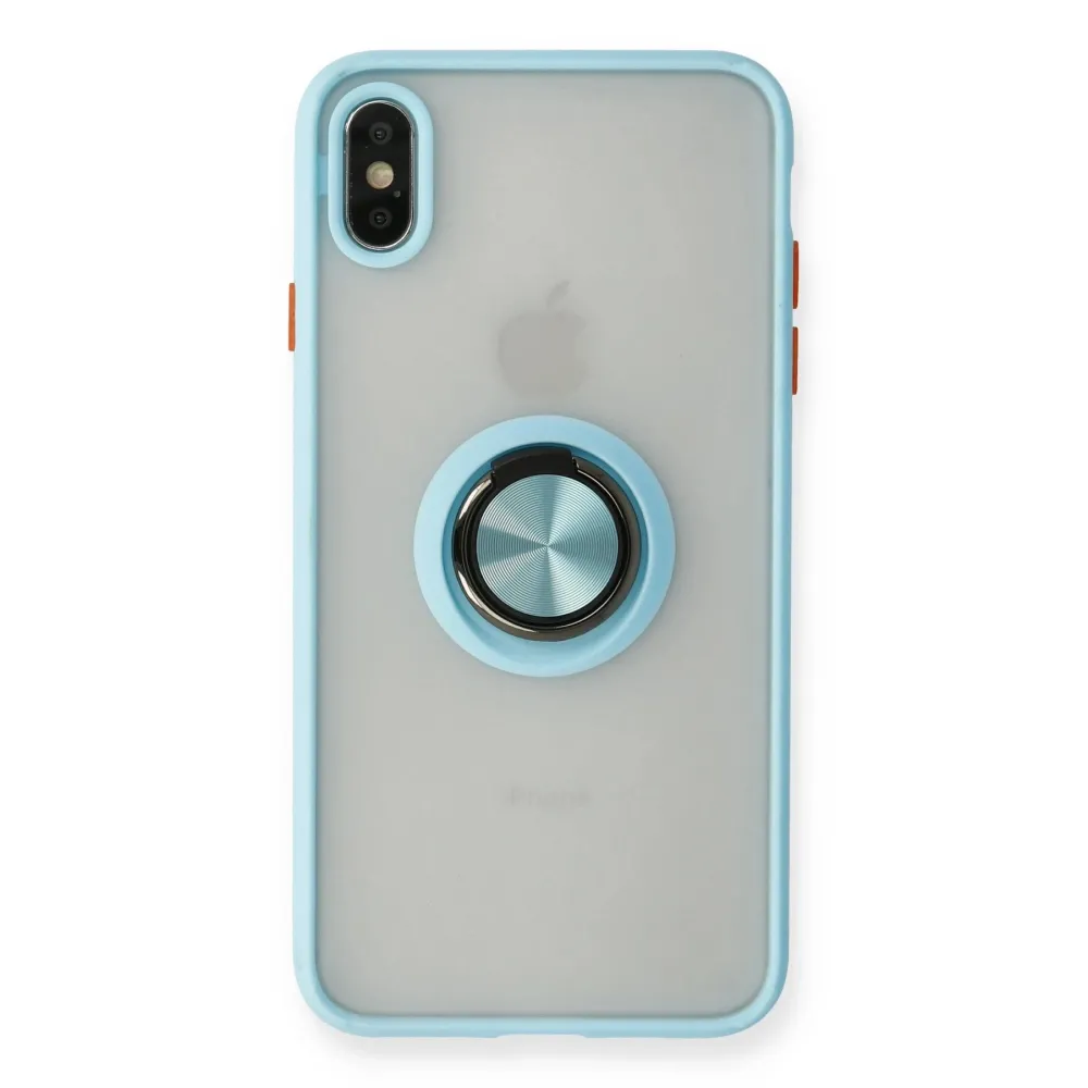 Newface Iphone X Kılıf Montreal Yüzüklü Silikon Kapak - Buz Mavi