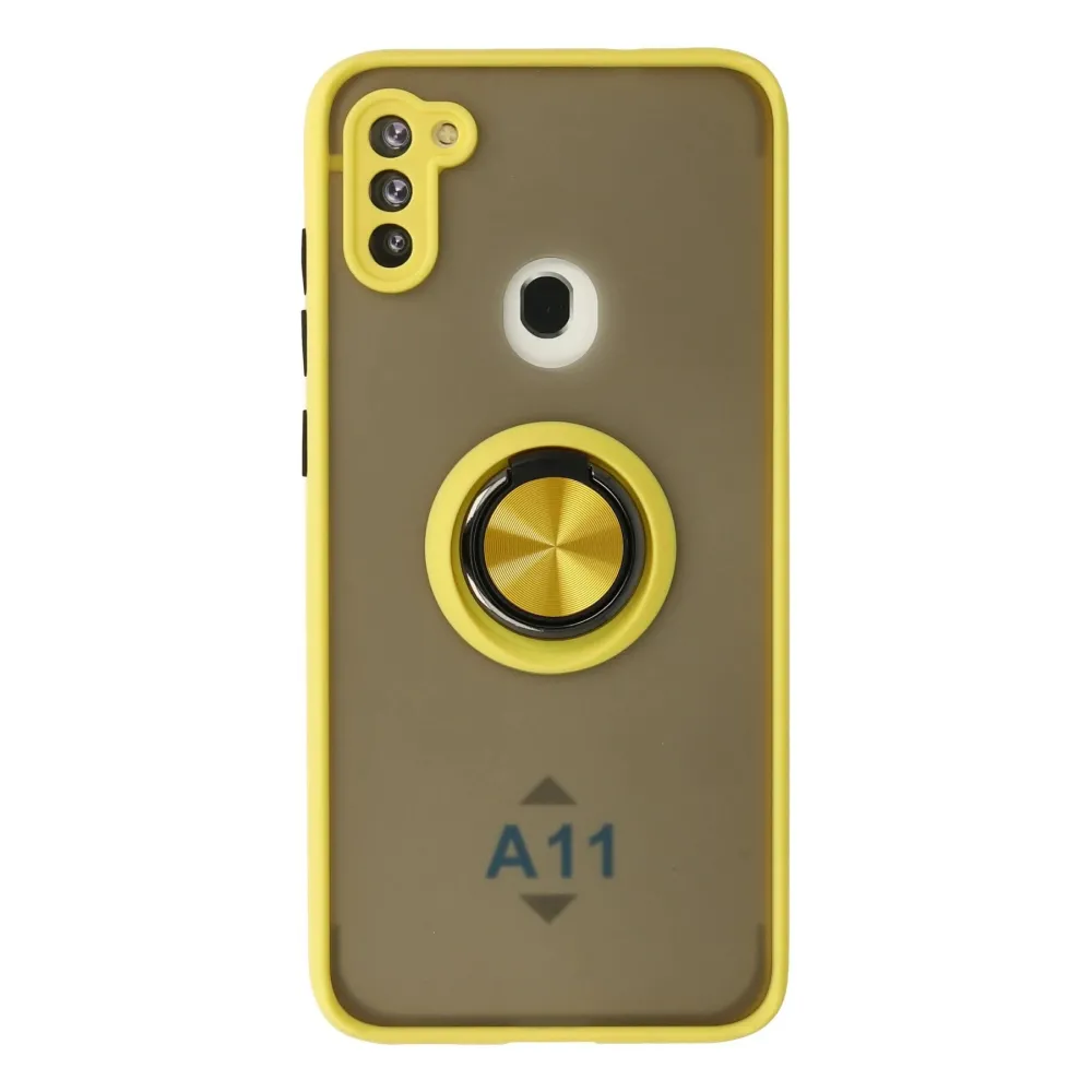 Newface Samsung Galaxy A11 Kılıf Montreal Yüzüklü Silikon Kapak - Sarı