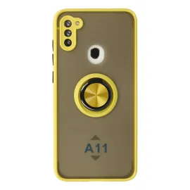 Newface Samsung Galaxy A11 Kılıf Montreal Yüzüklü Silikon Kapak - Sarı