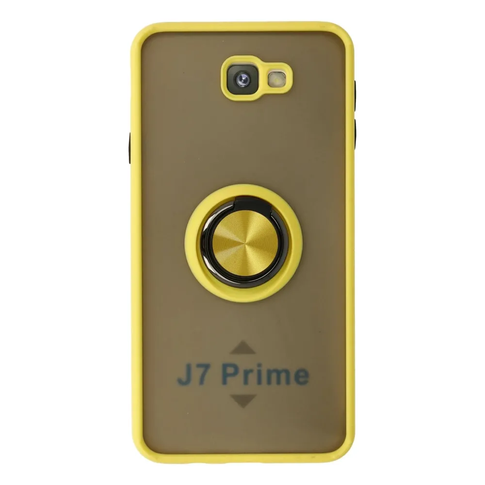 Newface Samsung Galaxy J7 Prime Kılıf Montreal Yüzüklü Silikon Kapak - Sarı