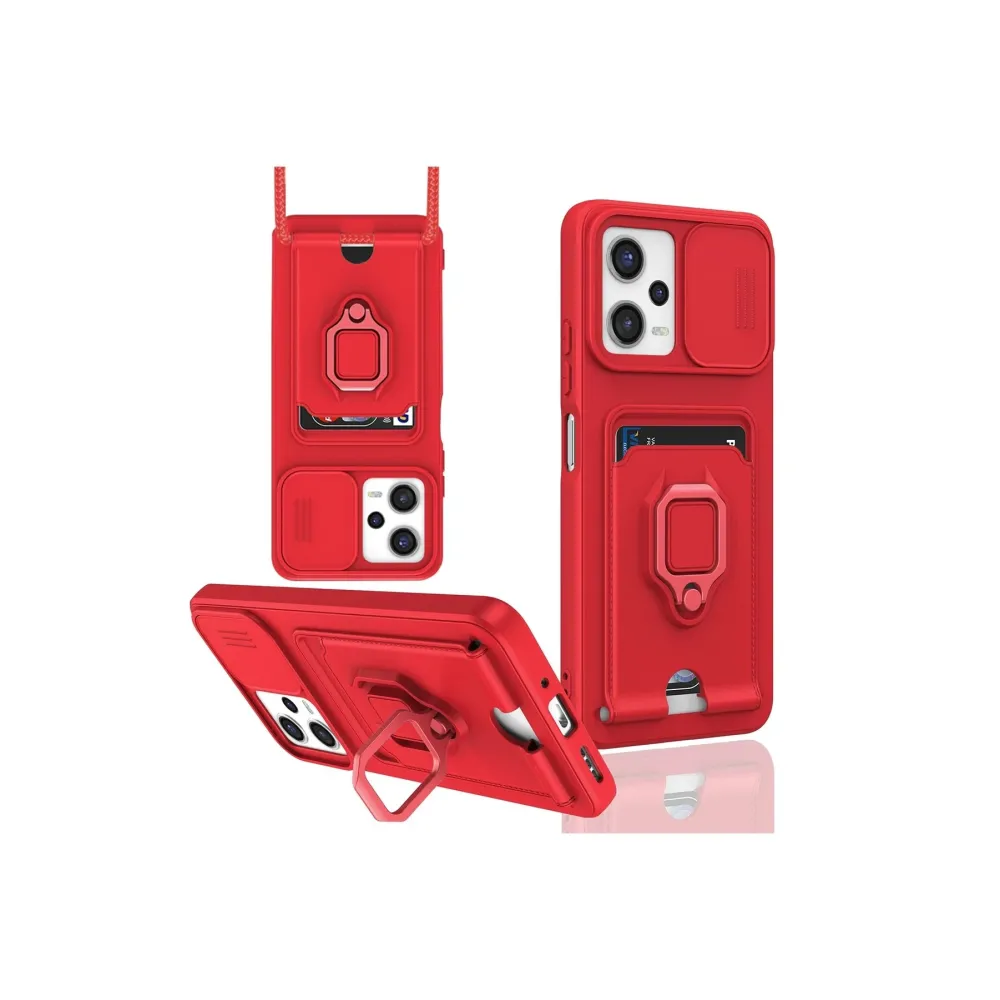 Newface Xiaomi Poco X5 5G Kılıf Zuma Kartvizitli Yüzüklü Silikon - Kırmızı