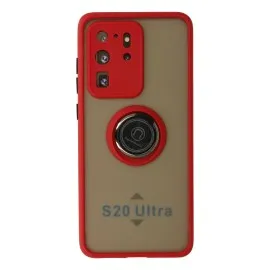 Newface Samsung Galaxy S20 Ultra Kılıf Montreal Yüzüklü Silikon Kapak - Kırmızı