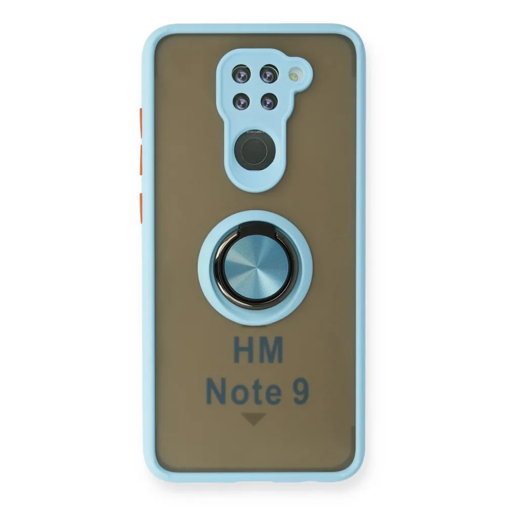 Newface Xiaomi Redmi Note 9 Kılıf Montreal Yüzüklü Silikon Kapak - Buz Mavi