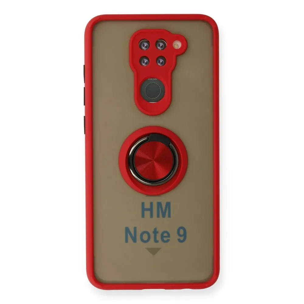 Newface Xiaomi Redmi Note 9 Kılıf Montreal Yüzüklü Silikon Kapak - Kırmızı
