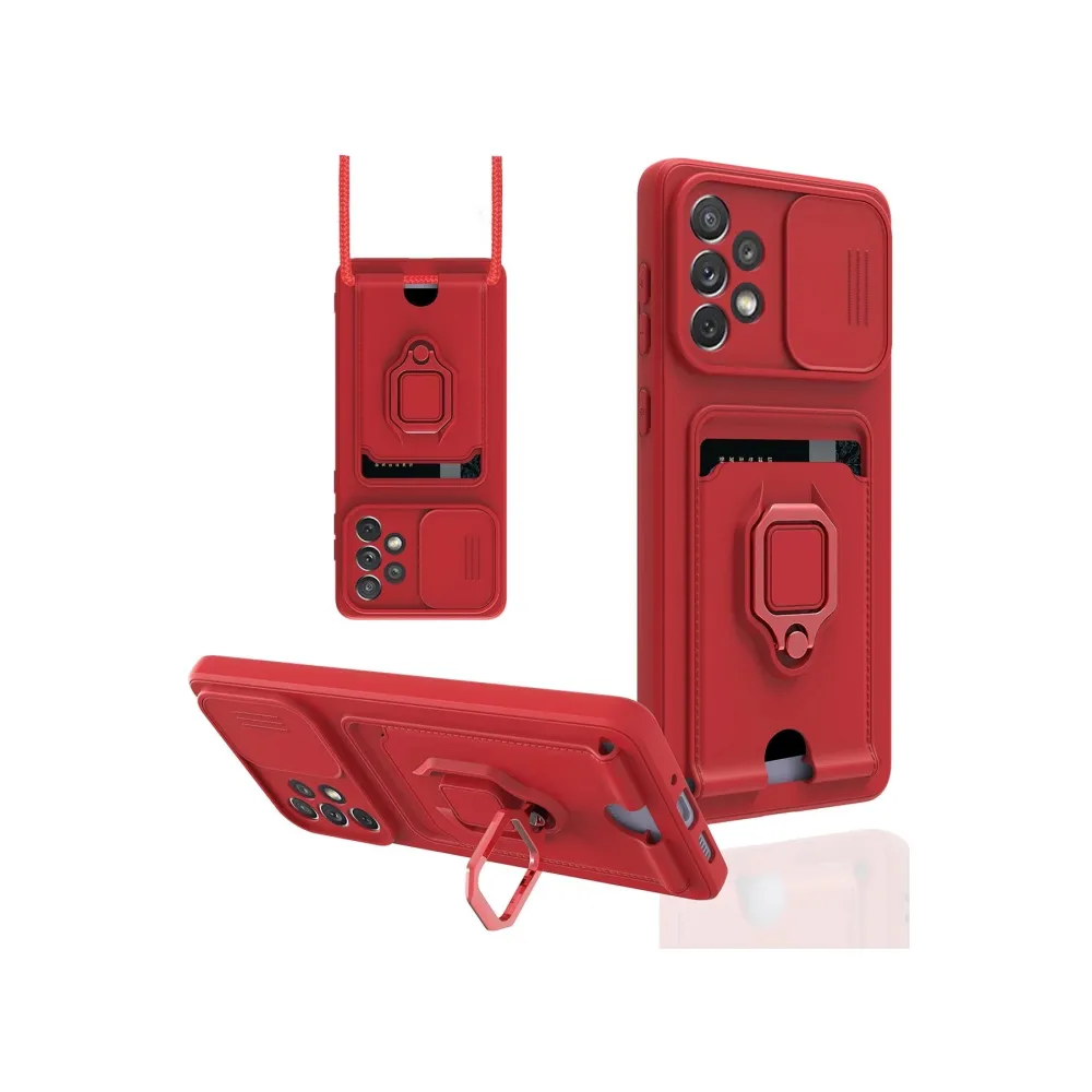 Newface Samsung Galaxy A33 5G Kılıf Zuma Kartvizitli Yüzüklü Silikon - Kırmızı