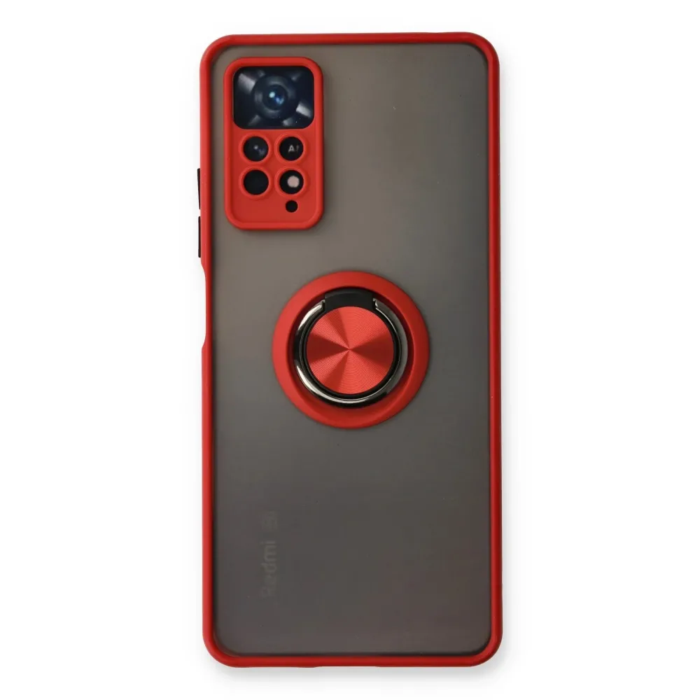 Newface Xiaomi Redmi Note 11 Pro Kılıf Montreal Yüzüklü Silikon Kapak - Kırmızı