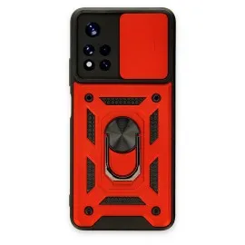 Newface Xiaomi Poco M4 Pro 5G Kılıf Pars Lens Yüzüklü Silikon - Kırmızı