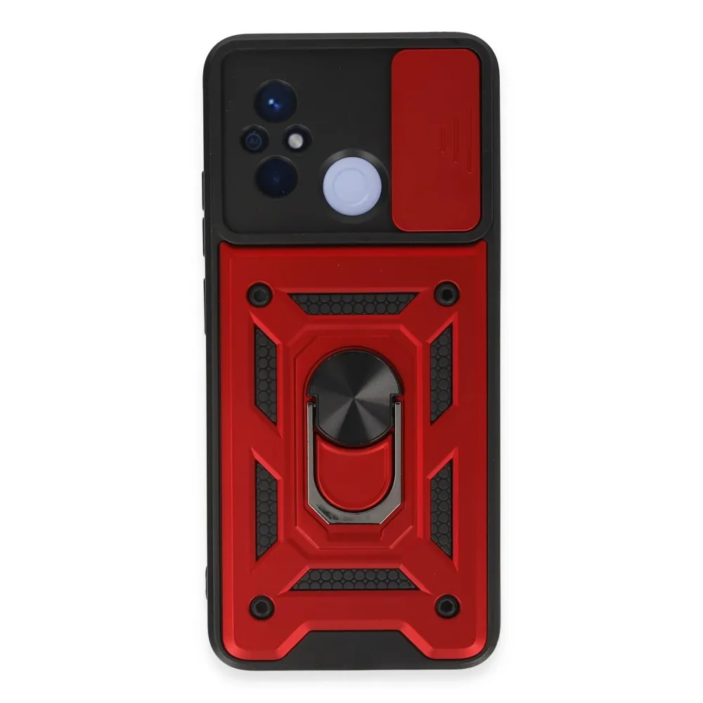 Newface Xiaomi Redmi 12C Kılıf Pars Lens Yüzüklü Silikon - Kırmızı