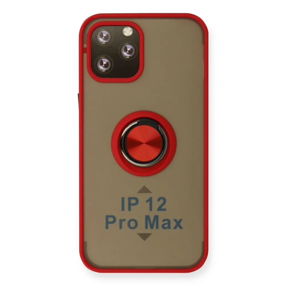 Newface Iphone 12 Pro Max Kılıf Montreal Yüzüklü Silikon Kapak - Kırmızı
