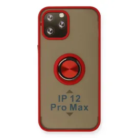 Newface Iphone 12 Pro Max Kılıf Montreal Yüzüklü Silikon Kapak - Kırmızı