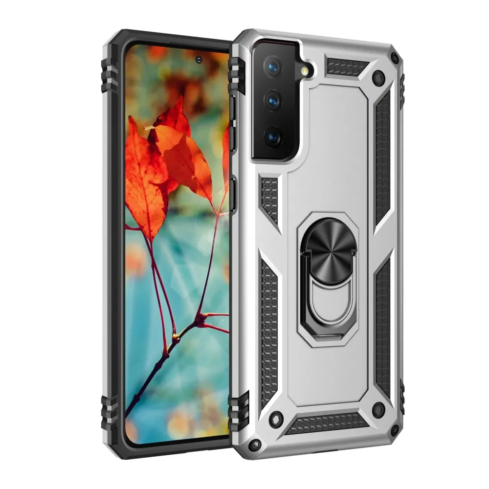 Newface Samsung Galaxy S21 Kılıf Sofya Yüzüklü Silikon Kapak - Gümüş