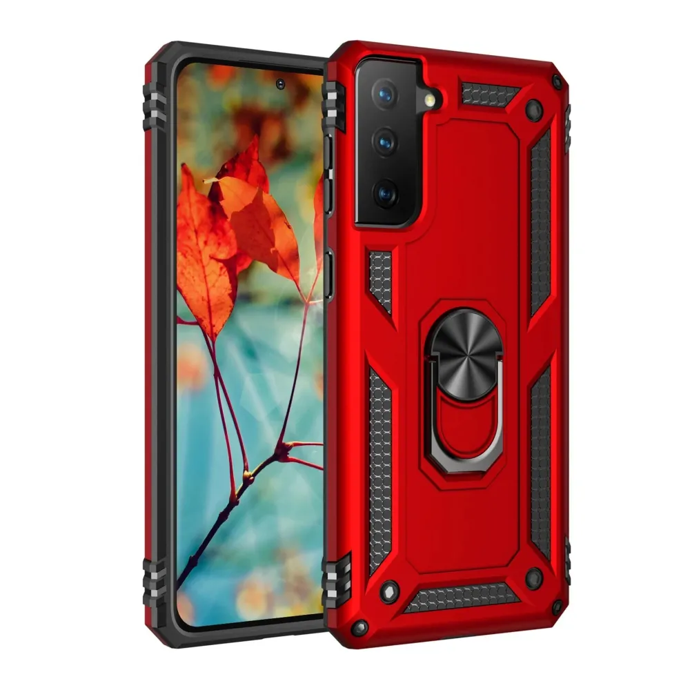 Newface Samsung Galaxy S21 Kılıf Sofya Yüzüklü Silikon Kapak - Kırmızı