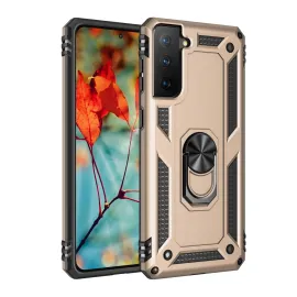 Newface Samsung Galaxy S21 Kılıf Sofya Yüzüklü Silikon Kapak - Gold