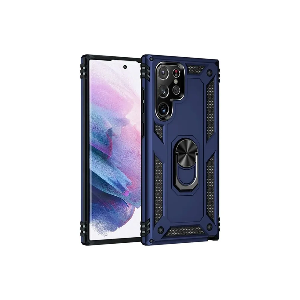 Newface Samsung Galaxy S21 Ultra Kılıf Sofya Yüzüklü Silikon Kapak - Lacivert
