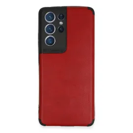 Newface Samsung Galaxy S21 Ultra Kılıf Loop Deri Silikon - Kırmızı