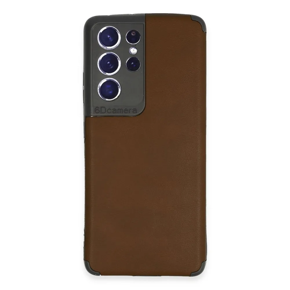 Newface Samsung Galaxy S21 Ultra Kılıf Loop Deri Silikon - Kahverengi