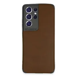 Newface Samsung Galaxy S21 Ultra Kılıf Loop Deri Silikon - Kahverengi