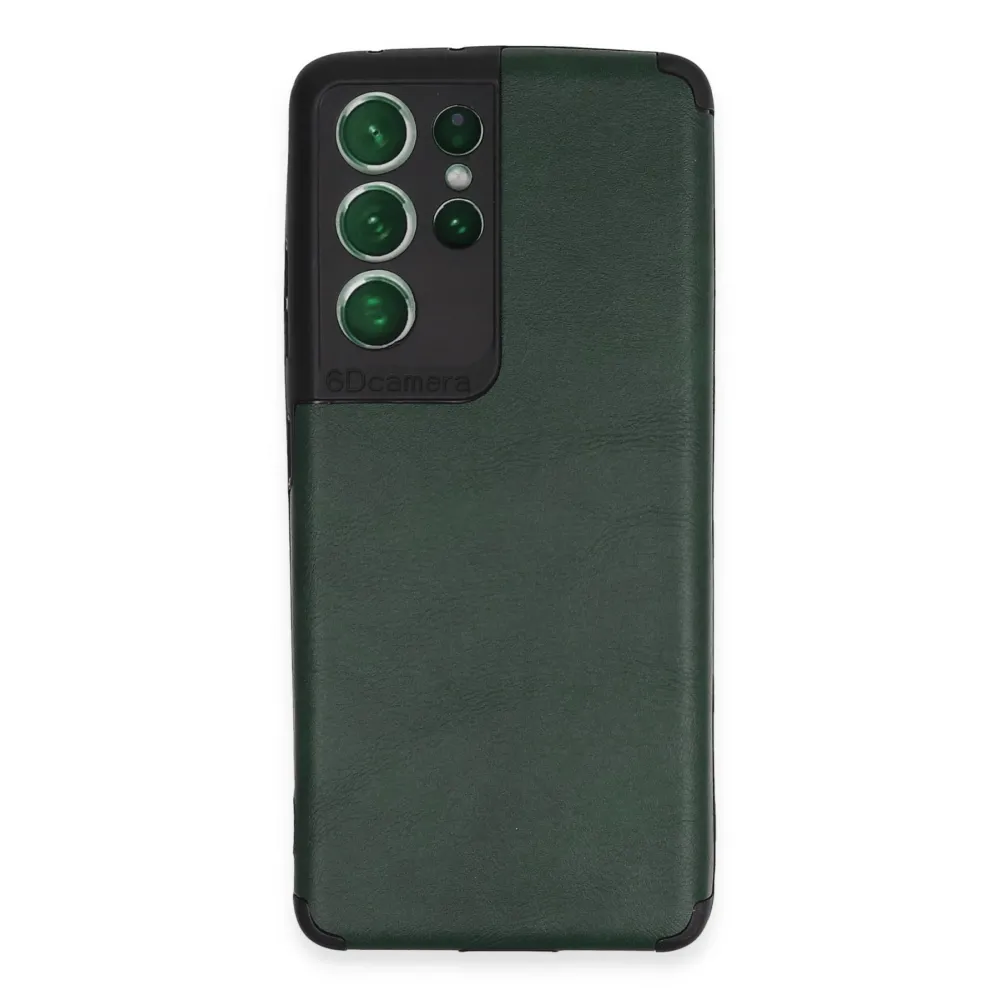Newface Samsung Galaxy S21 Ultra Kılıf Loop Deri Silikon - Yeşil
