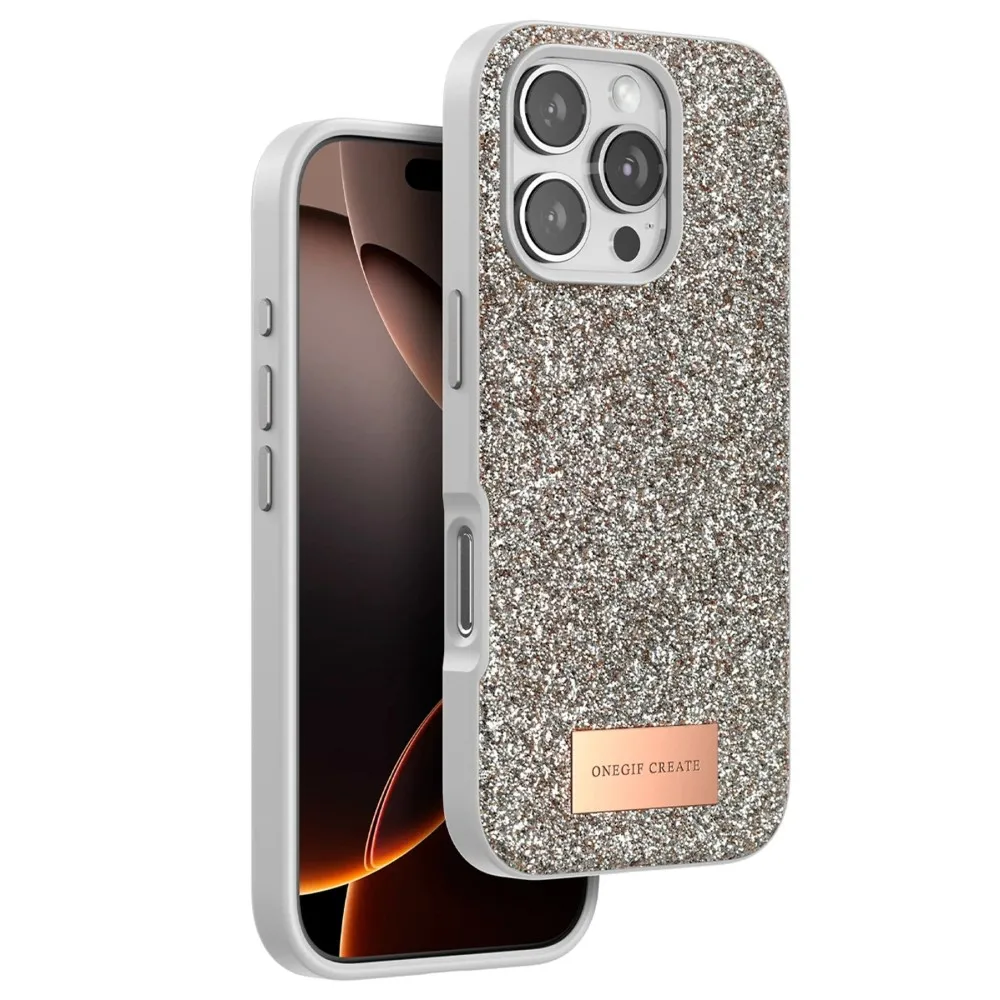 Onegif iPhone 16 Pro Bright Simli Kapak - Çöl Titanyum