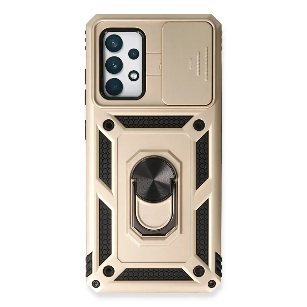 Newface Samsung Galaxy A73 5G Kılıf Pars Lens Yüzüklü Silikon - Gold