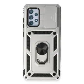 Newface Samsung Galaxy A73 5G Kılıf Pars Lens Yüzüklü Silikon - Gümüş