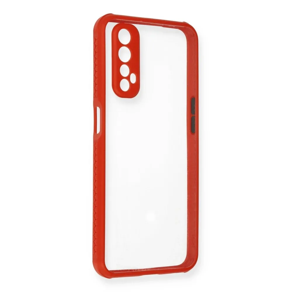 Newface Realme 7 Kılıf Miami Şeffaf Silikon - Kırmızı
