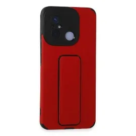 Newface Xiaomi Redmi 12C Kılıf Mega Standlı Silikon - Kırmızı