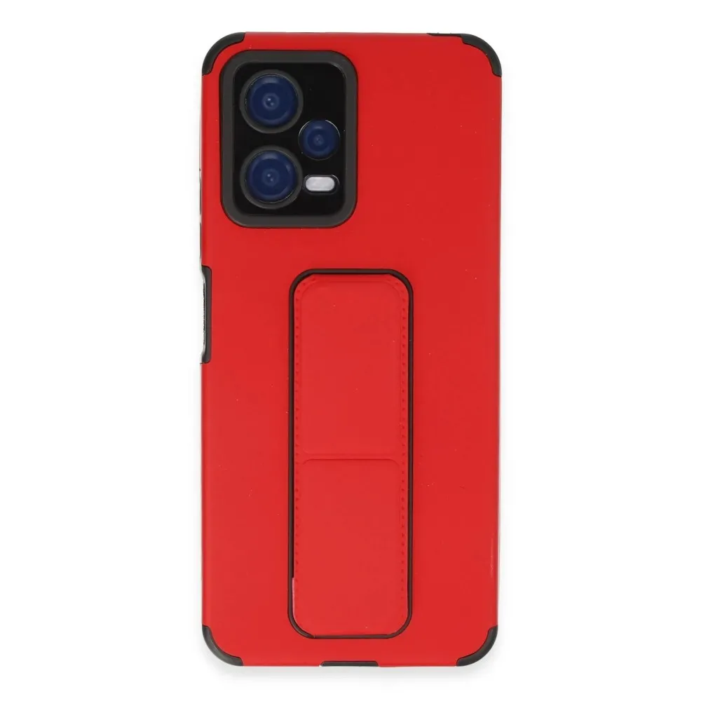 Newface Xiaomi Poco X5 5G Kılıf Mega Standlı Silikon - Kırmızı