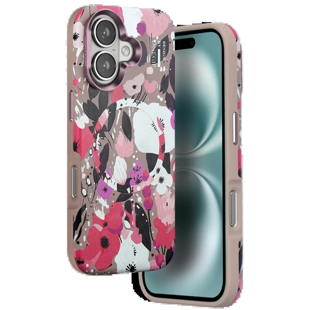 Onegif Iphone 16 Flower Series Magsafe Kapak - Pembe