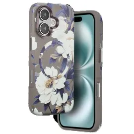 Onegif Iphone 16 Flower Series Magsafe Kapak - Gri