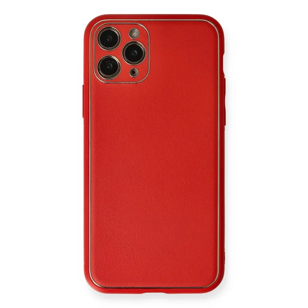 Newface Iphone 11 Pro Max Kılıf Coco Deri Silikon Kapak - Kırmızı