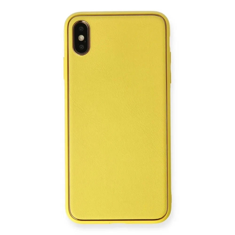 Newface Iphone Xs Max Kılıf Coco Deri Silikon Kapak - Sarı
