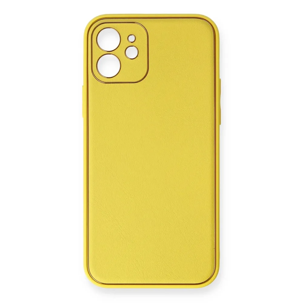 Newface Iphone 12 Kılıf Coco Deri Silikon Kapak - Sarı