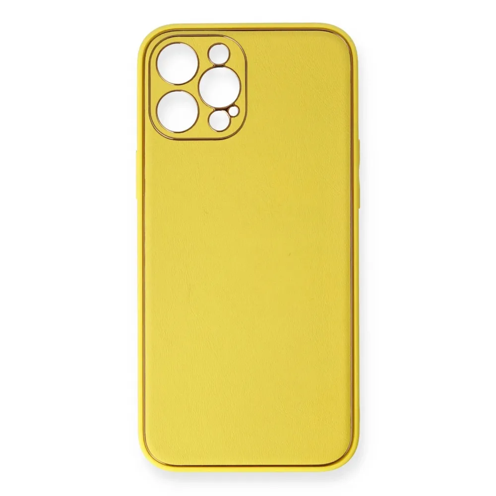 Newface Iphone 12 Pro Kılıf Coco Deri Silikon Kapak - Sarı
