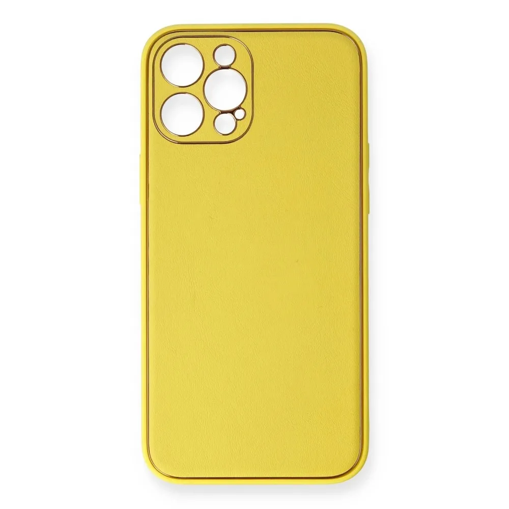 Newface Iphone 12 Pro Max Kılıf Coco Deri Silikon Kapak - Sarı