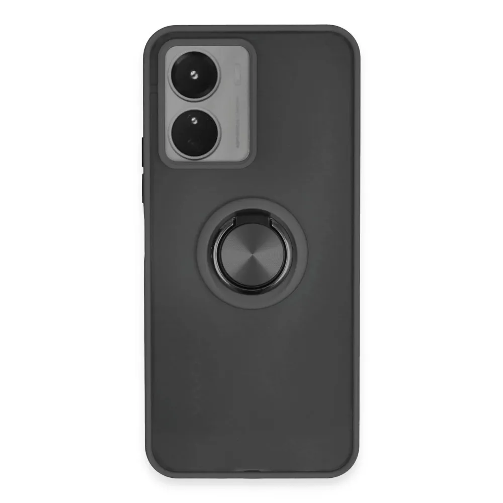 Newface Vivo Y16 Kılıf Montreal Yüzüklü Silikon Kapak - Siyah