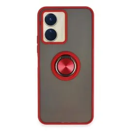 Newface Vivo Y16 Kılıf Montreal Yüzüklü Silikon Kapak - Kırmızı