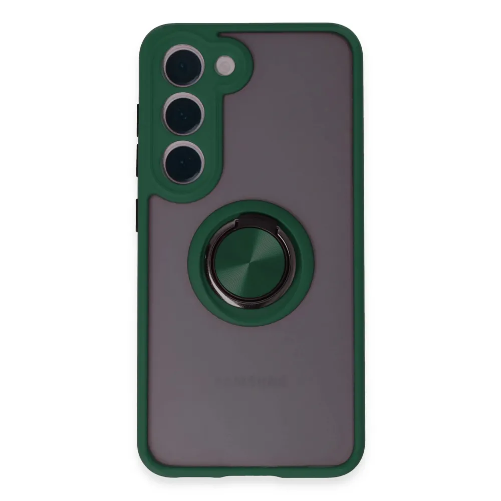 Newface Samsung Galaxy S23 Kılıf Montreal Yüzüklü Silikon Kapak - Yeşil