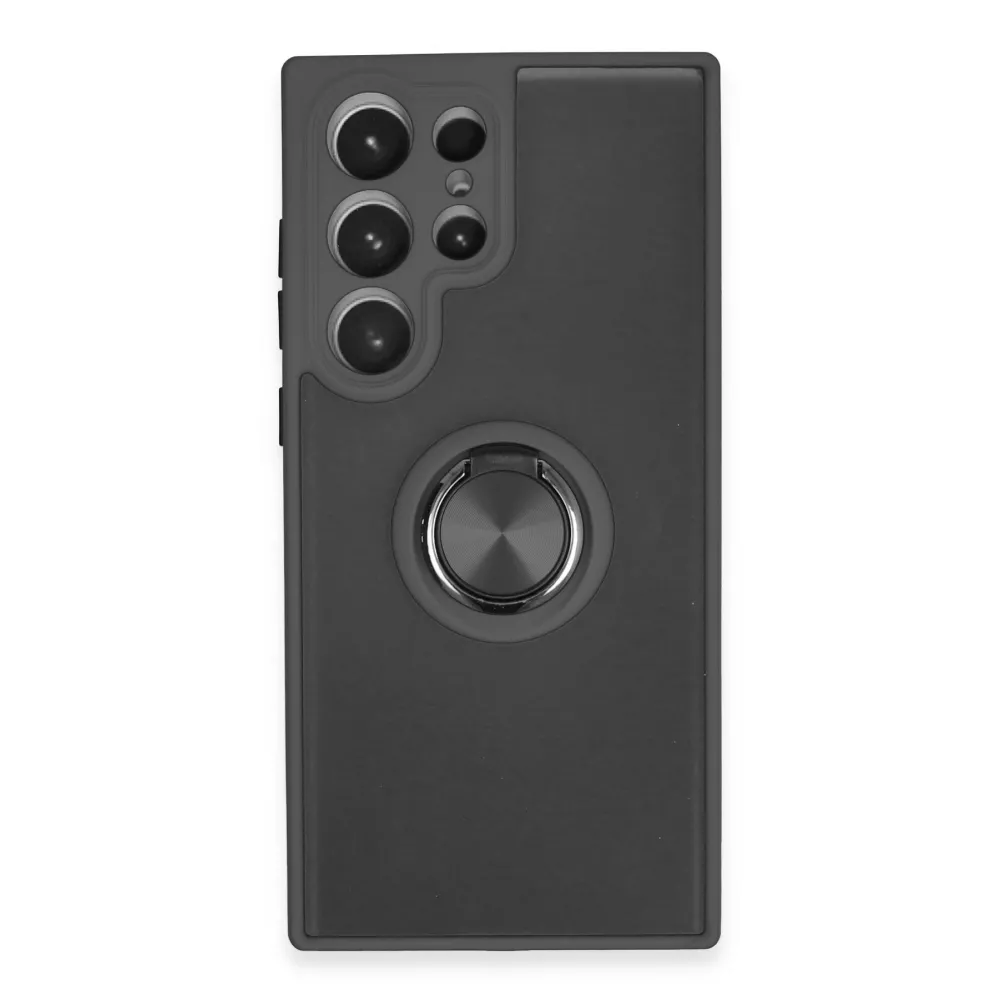 Newface Samsung Galaxy S23 Ultra Kılıf Montreal Yüzüklü Silikon Kapak - Siyah