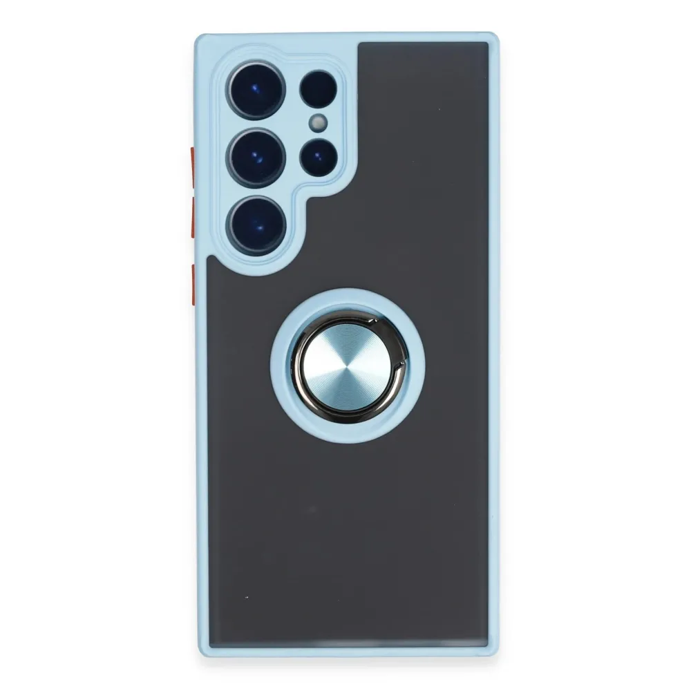 Newface Samsung Galaxy S23 Ultra Kılıf Montreal Yüzüklü Silikon Kapak - Buz Mavi