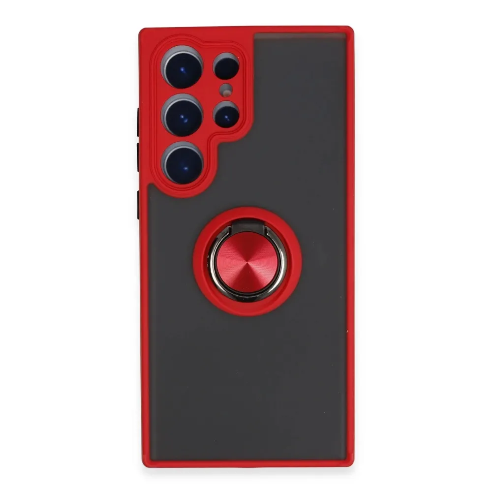 Newface Samsung Galaxy S23 Ultra Kılıf Montreal Yüzüklü Silikon Kapak - Kırmızı