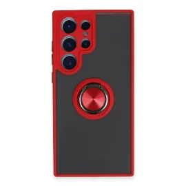 Newface Samsung Galaxy S23 Ultra Kılıf Montreal Yüzüklü Silikon Kapak - Kırmızı